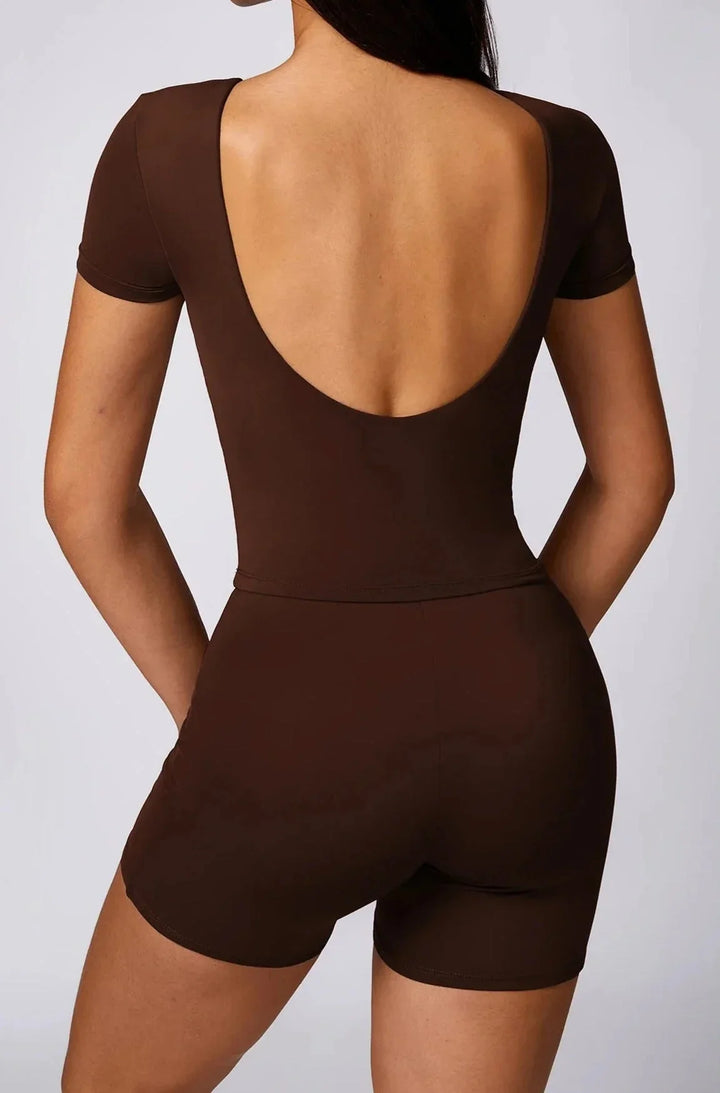 Foxy Backless Workout Duo - Stylish Top & Shorts Set