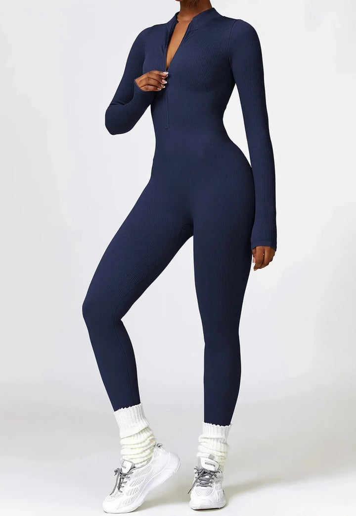 Serenity Blend Ribbed Zip-Up Jumpsuit