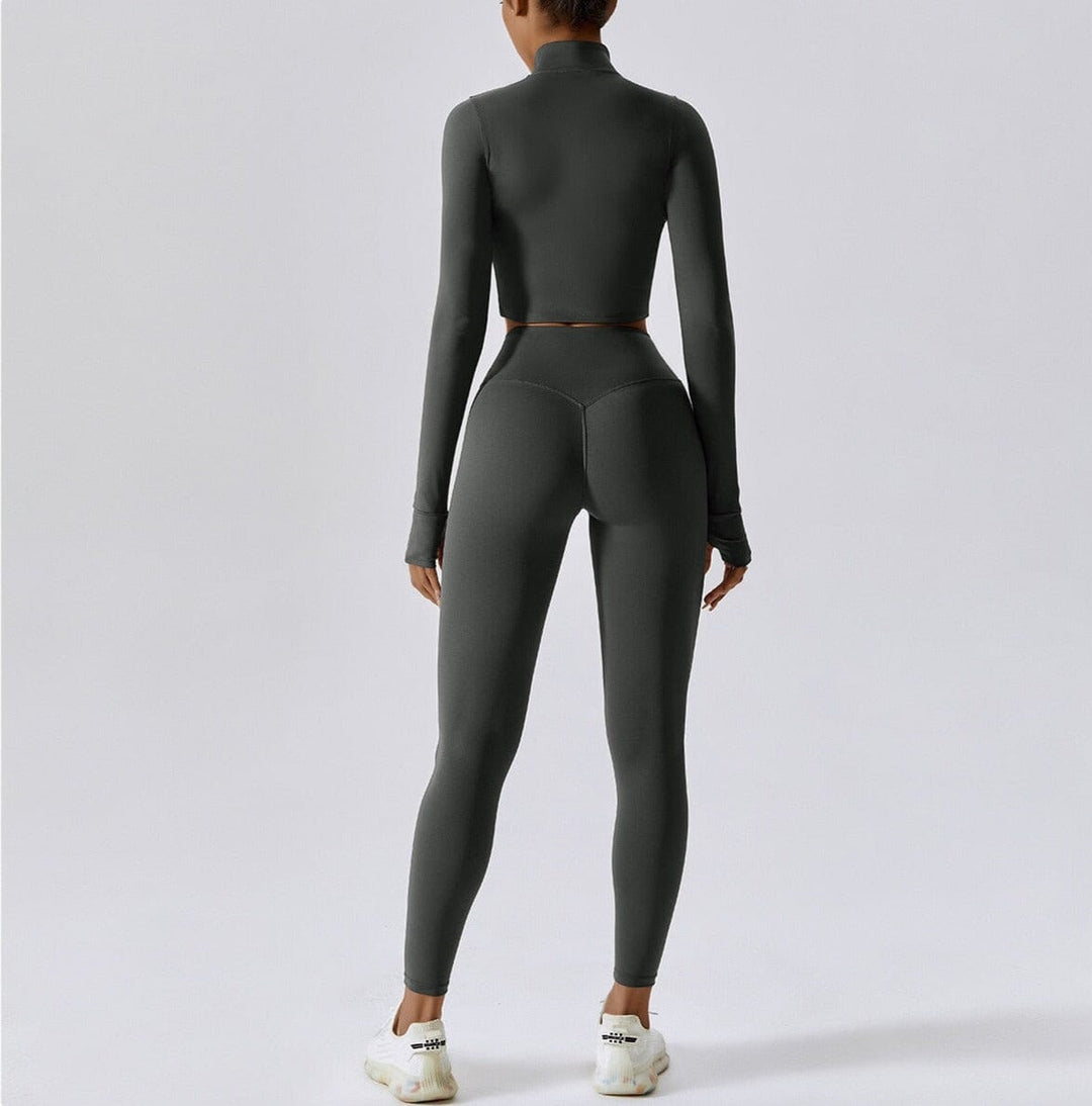 Elevate Your Workout: Power Scrunch Trio Set - Stylish Leggings, Chic Top & Cozy Jacket