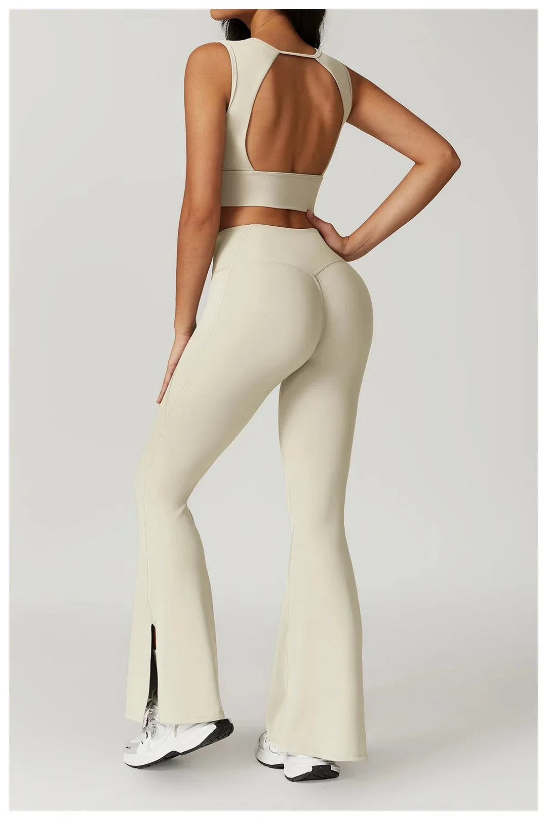 Chic Backless & Flared Performance Ensemble - Leggings & Top Combo