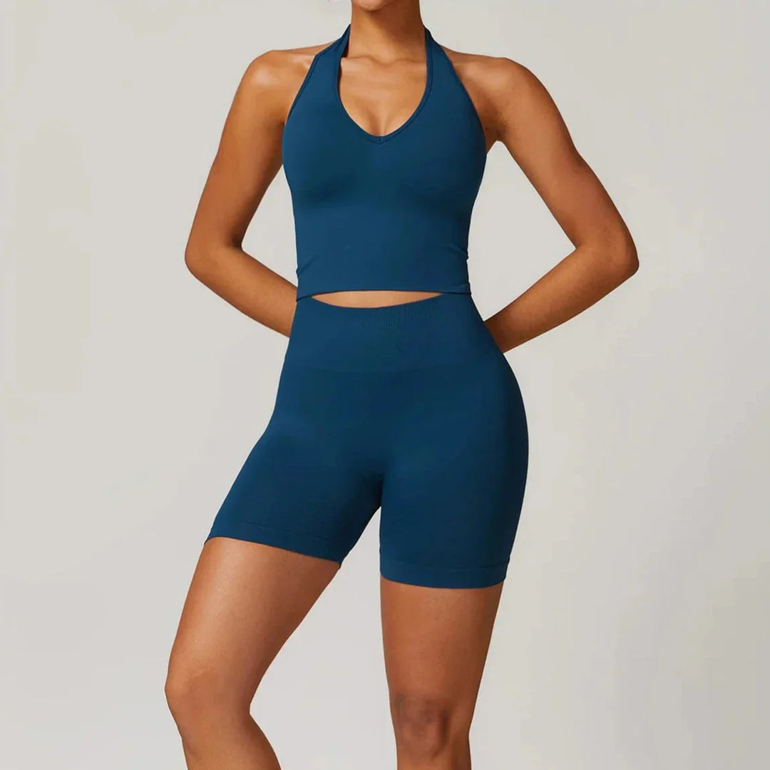 Elevate Your Workout with the Momentum Seamless V-line Gym Set - Includes Stylish Shorts and Top!