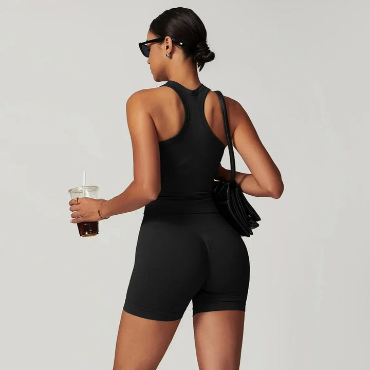 Elevate Your Workout: Momentum Seamless Racerback Gym Set with Shorts and Top