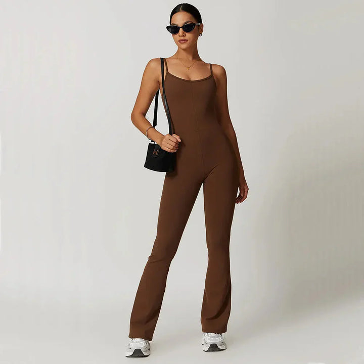 Chic Flared Jumpsuit with Stylish Traced Design