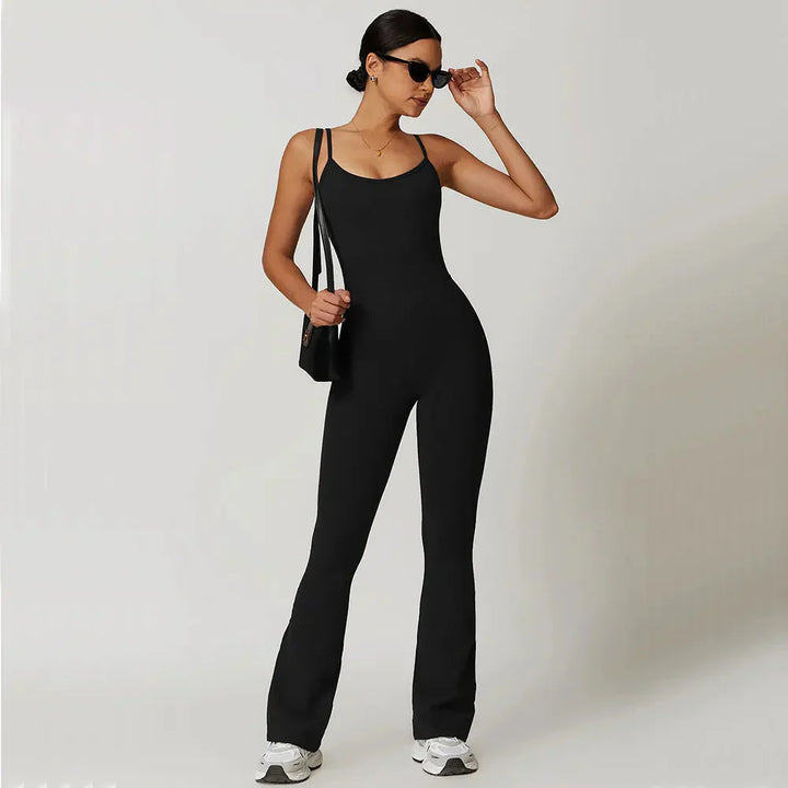 Chic Flared Jumpsuit with Stylish Traced Design