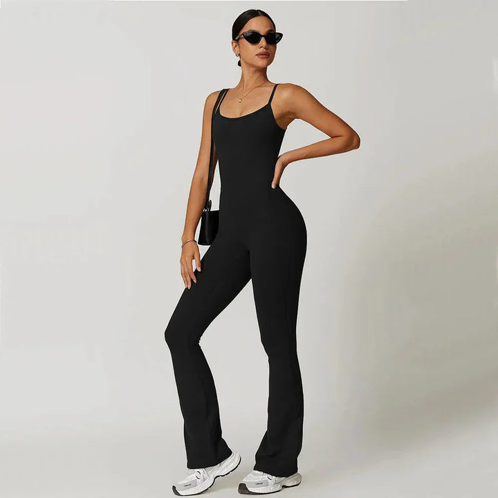 Chic Flared Jumpsuit with Stylish Traced Design