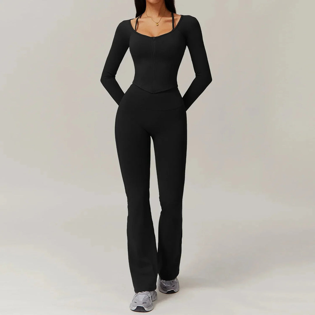 Ultimate Comfort Flared Gym Set - Stylish Leggings & Long Sleeve Top Combo