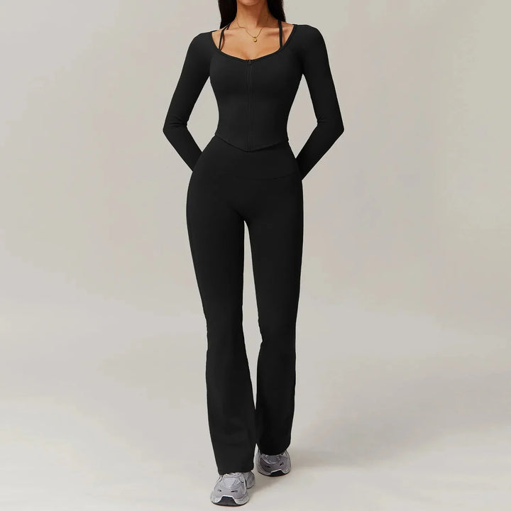 Ultimate Comfort Flared Gym Set - Stylish Leggings & Long Sleeve Top Combo