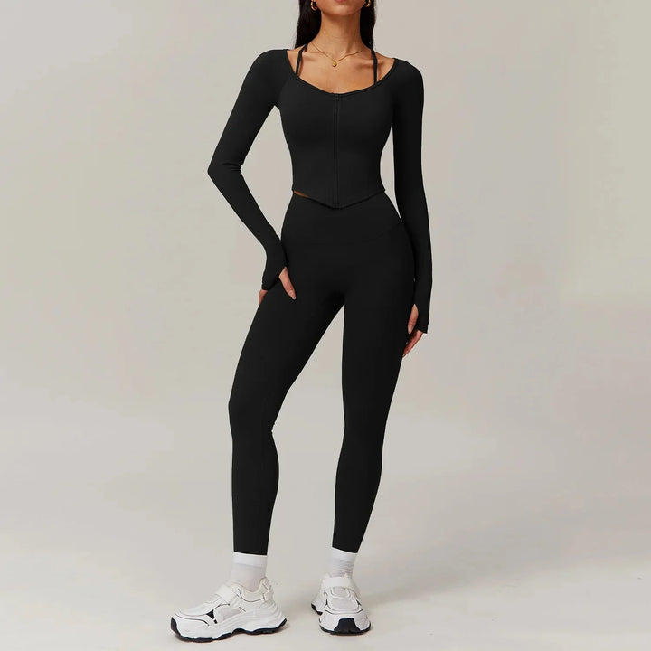 Ultimate Performance Gym Set - Stylish Leggings & Chic Long Sleeve Top