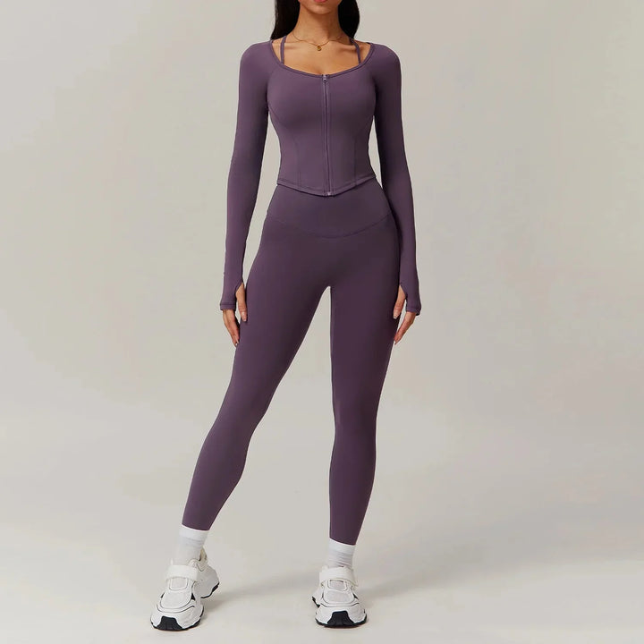 Ultimate Performance Gym Set - Stylish Leggings & Chic Long Sleeve Top