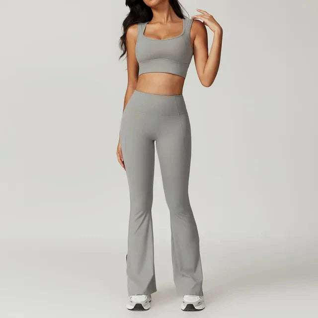 Chic Backless & Flared Performance Ensemble - Leggings & Top Combo
