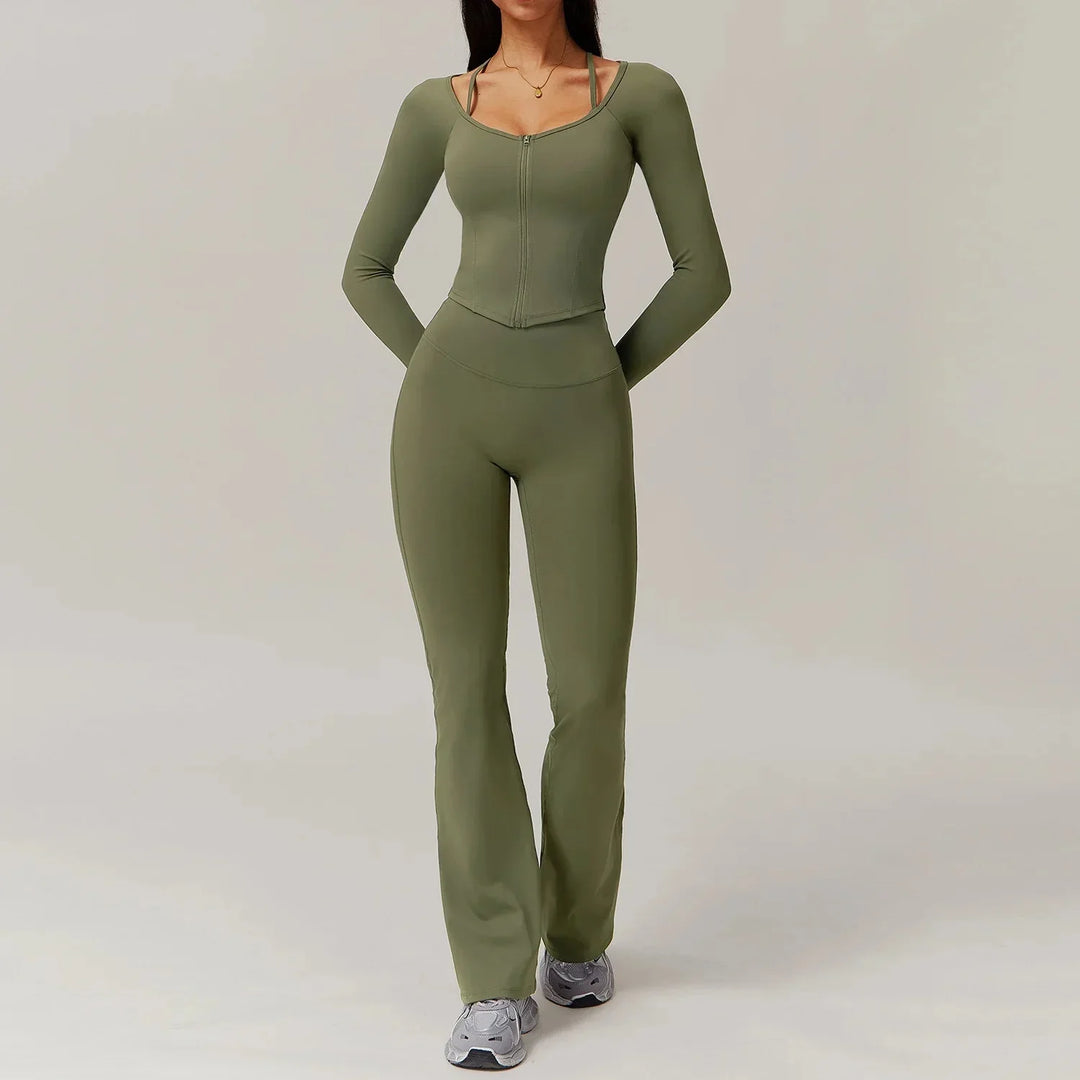 Ultimate Comfort Flared Gym Set - Stylish Leggings & Long Sleeve Top Combo