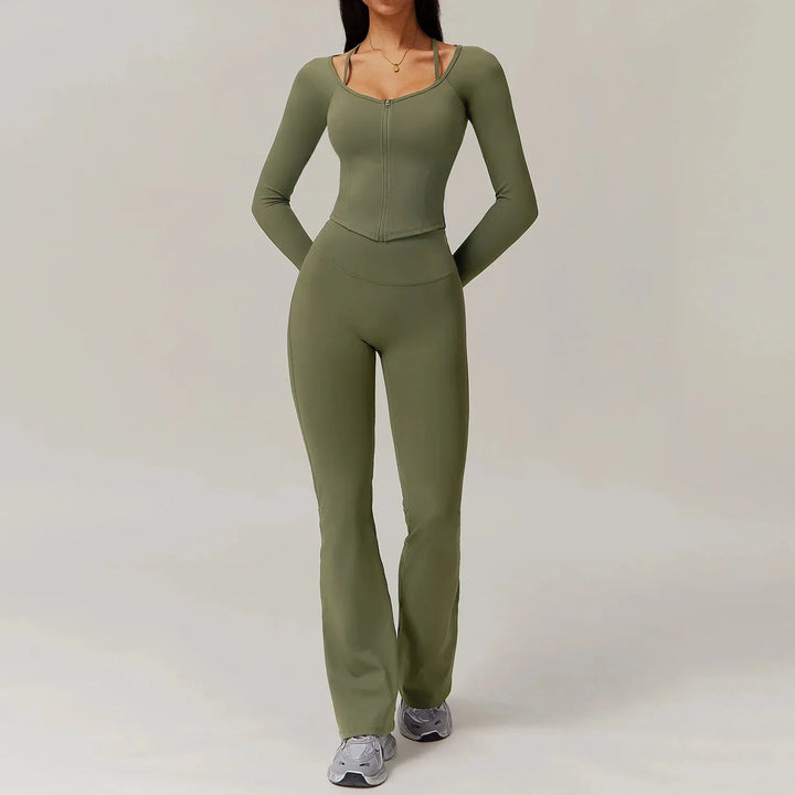 Ultimate Comfort Flared Gym Set - Stylish Leggings & Long Sleeve Top Combo