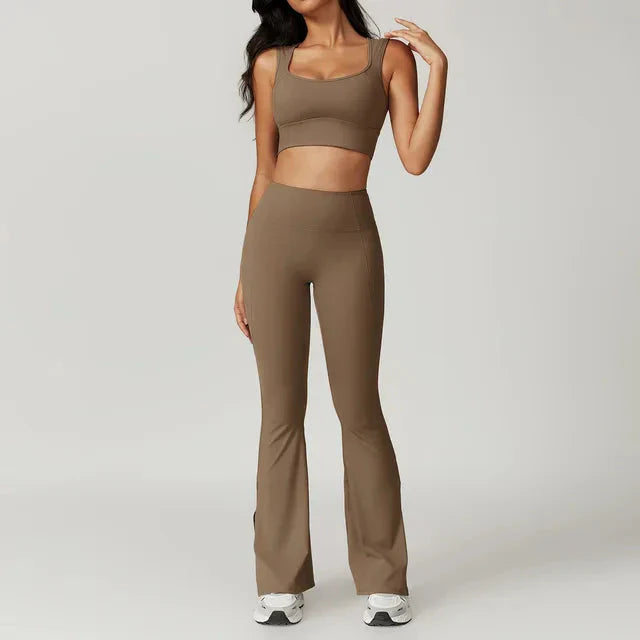 Chic Backless & Flared Performance Ensemble - Leggings & Top Combo