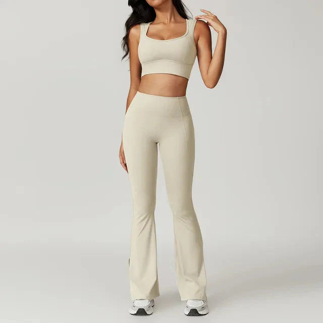 Chic Backless & Flared Performance Ensemble - Leggings & Top Combo