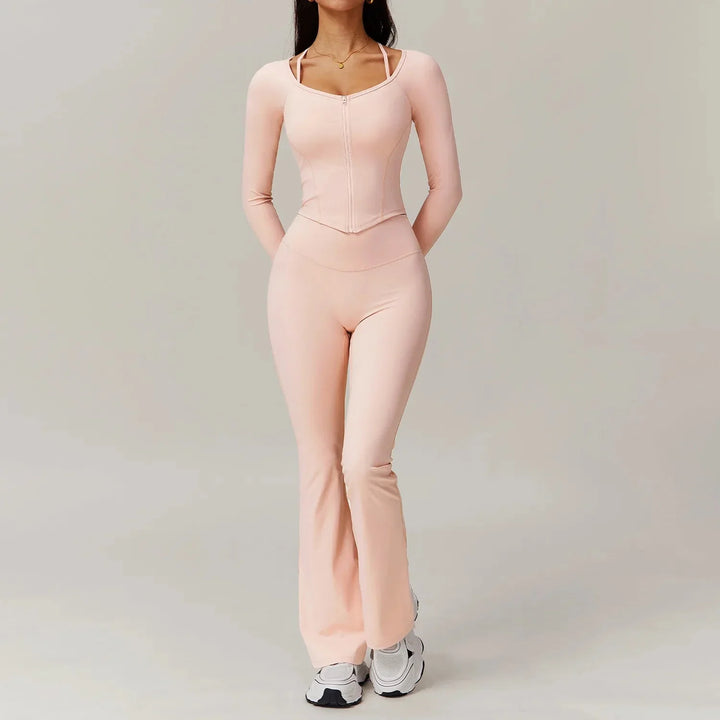 Ultimate Comfort Flared Gym Set - Stylish Leggings & Long Sleeve Top Combo