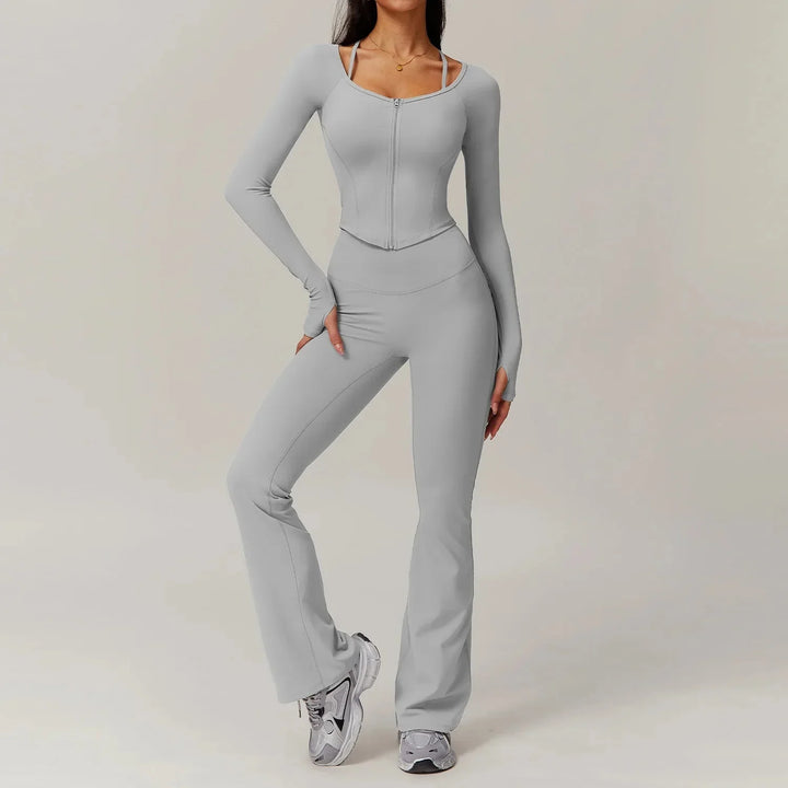 Ultimate Comfort Flared Gym Set - Stylish Leggings & Long Sleeve Top Combo