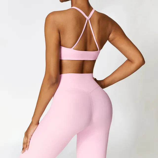 Enchanting Cross Back Activewear Set - Stylish Leggings & Top Combo